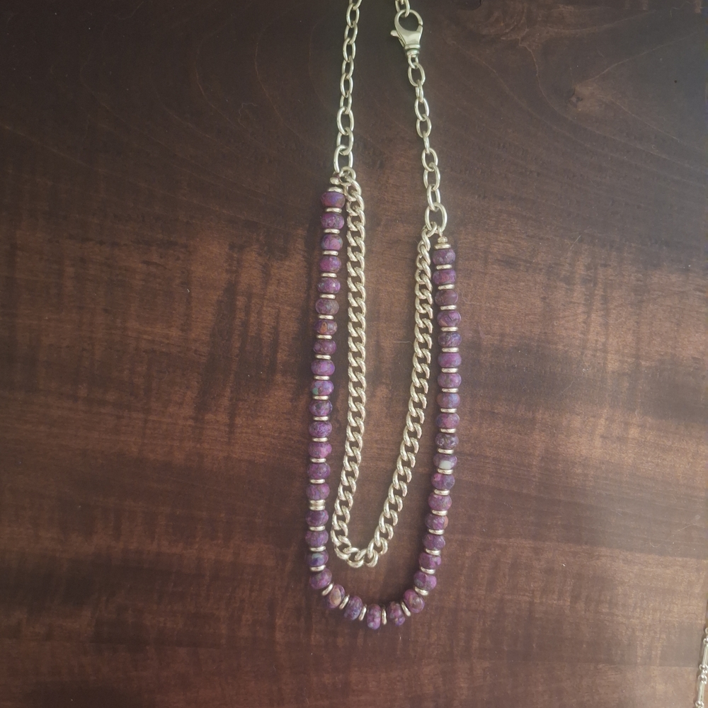 Kendra Scott Purple Beaded Double Strand Necklace with Gold Chain